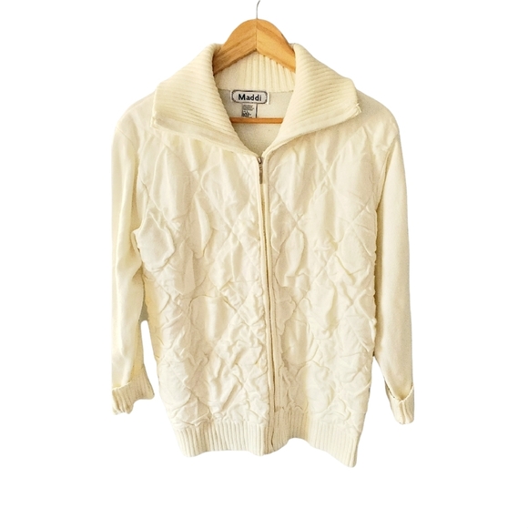 Maddie Ivory Acrylic Zip Front Sweater Size Large - Picture 1 of 4